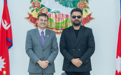 Prime Minister Balen Shah with acting U.S. Ambassador and Chargé d’Affaires Scott Urbom. (File photo)