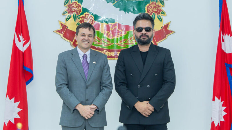 Prime Minister Balen Shah with acting U.S. Ambassador and Chargé d’Affaires Scott Urbom. (File photo)